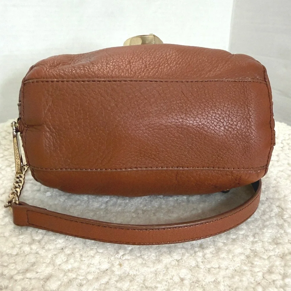 Juicy Couture Brown Leather Crossbody Bag Heart Padlock Leopard Print Lining - Picture 13 of 15